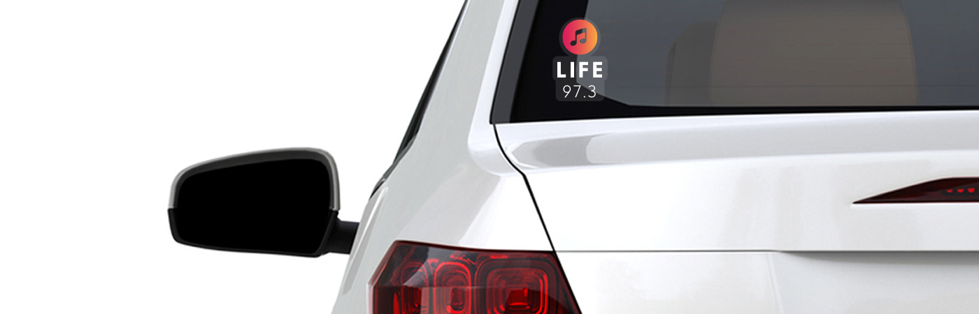 The car with the Life 97.3 sticker